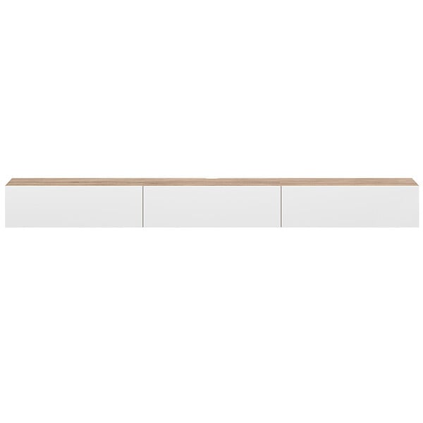 ID MARKET - Meuble TV 300 cm suspendu ELIO 3 portes bois et blanc - large