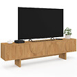 ID MARKET - Meuble TV 180 cm ARVIN 2 portes avec reliefs arrondis bois clair - vignette