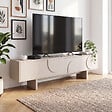 ID MARKET - Meuble TV 180 cm ARVIN 2 portes avec reliefs arrondis bois coloris beige - vignette
