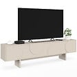 ID MARKET - Meuble TV 180 cm ARVIN 2 portes avec reliefs arrondis bois coloris beige - vignette