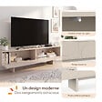 ID MARKET - Meuble TV 180 cm ARVIN 2 portes avec reliefs arrondis bois coloris beige - vignette