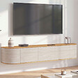 ID MARKET - Meuble TV 180 cm suspendu LEORA 3 portes effet travertin et bois - vignette