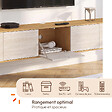 ID MARKET - Meuble TV 180 cm suspendu LEORA 3 portes effet travertin et bois - vignette