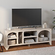ID MARKET - Meuble TV 140 cm organique ALESIA 6 niches bois effet travertin - vignette