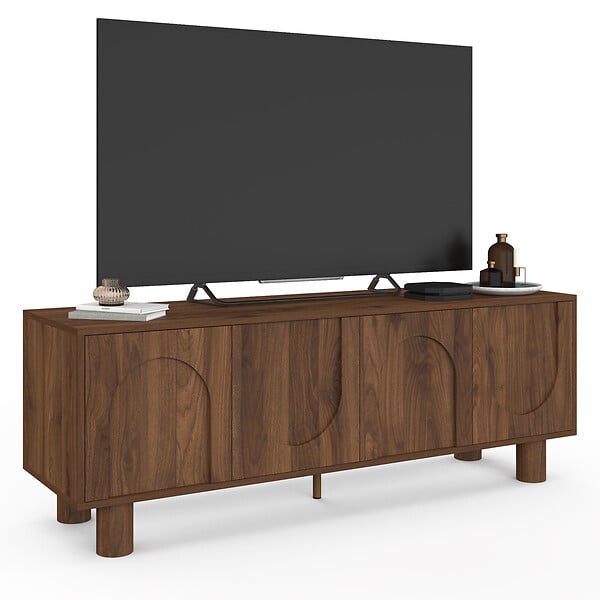 ID MARKET - Meuble TV 140 cm ARCHIE 4 portes effet noyer - large