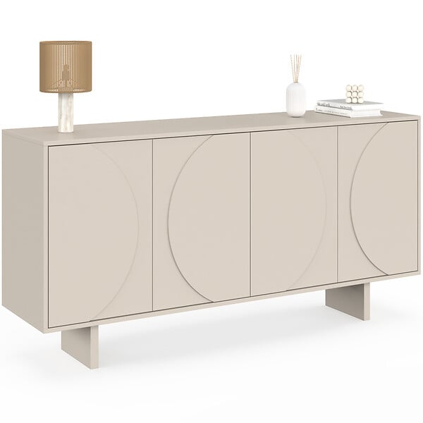 ID MARKET - Buffet 160 cm ARVIN 4 portes avec reliefs arrondis bois coloris beige - large