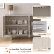 ID MARKET - Buffet 160 cm ARVIN 4 portes avec reliefs arrondis bois coloris beige - vignette