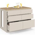 ID MARKET - Ilot central mange-debout ORSO 120 cm casserolier 6 tiroirs beige et plateau effet bois - vignette