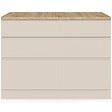 ID MARKET - Ilot central mange-debout ORSO 120 cm casserolier 6 tiroirs beige et plateau effet bois - vignette