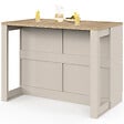 ID MARKET - Ilot central mange-debout ORSO 120 cm casserolier 6 tiroirs beige et plateau effet bois - vignette