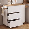 ID MARKET - Desserte de cuisine COMI XXL avec 3 tiroirs casserolier et placard blanc et plateau façon hêtre L. 90 cm - vignette