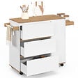 ID MARKET - Desserte de cuisine COMI XXL avec 3 tiroirs casserolier et placard blanc et plateau façon hêtre L. 90 cm - vignette