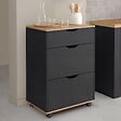ID MARKET - Desserte de cuisine COSY 3 tiroirs casserolier bois noir et plateau façon hêtre L. 60 cm - vignette