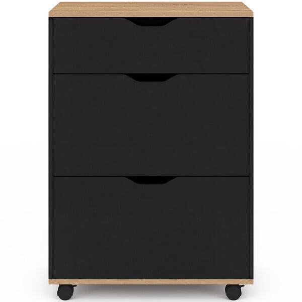 ID MARKET - Desserte de cuisine COSY 3 tiroirs casserolier bois noir et plateau façon hêtre L. 60 cm - large