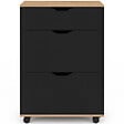ID MARKET - Desserte de cuisine COSY 3 tiroirs casserolier bois noir et plateau façon hêtre L. 60 cm - vignette