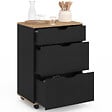 ID MARKET - Desserte de cuisine COSY 3 tiroirs casserolier bois noir et plateau façon hêtre L. 60 cm - vignette