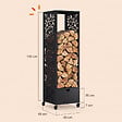 ID MARKET - Range bûches vertical plein acier noir motif arbre H. 140 CM pour cheminée avec roulettes et tiroir - vignette