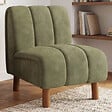 ID MARKET - Fauteuil HECTOR tissu chenille vert et pieds arrondis effet noyer - vignette