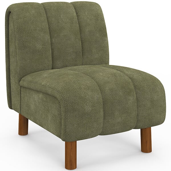 ID MARKET - Fauteuil HECTOR tissu chenille vert et pieds arrondis effet noyer - large