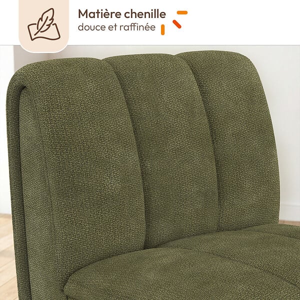 ID MARKET - Fauteuil HECTOR tissu chenille vert et pieds arrondis effet noyer - large