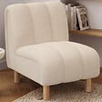 ID MARKET - Fauteuil HECTOR tissu bouclette beige et pieds arrondis effet bois - vignette