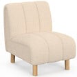 ID MARKET - Fauteuil HECTOR tissu bouclette beige et pieds arrondis effet bois - vignette