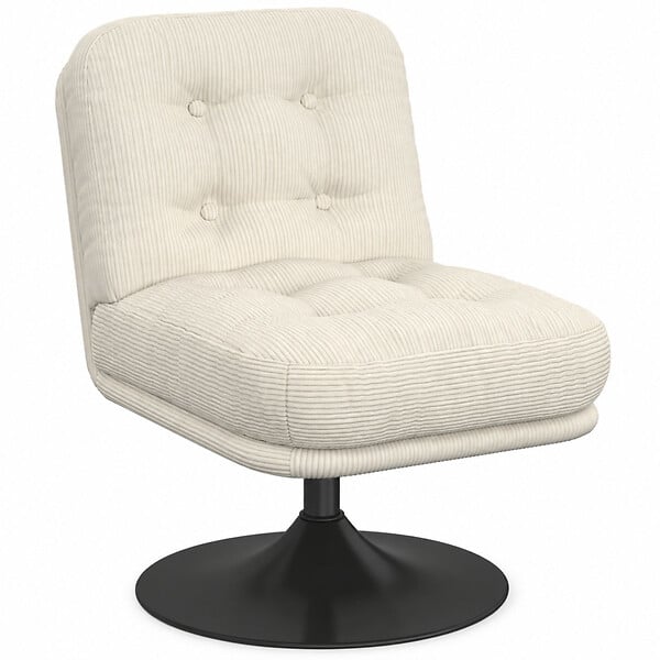 ID MARKET - Fauteuil pivotant ALFRED en velours côtelé beige pied tulipe métal noir - large