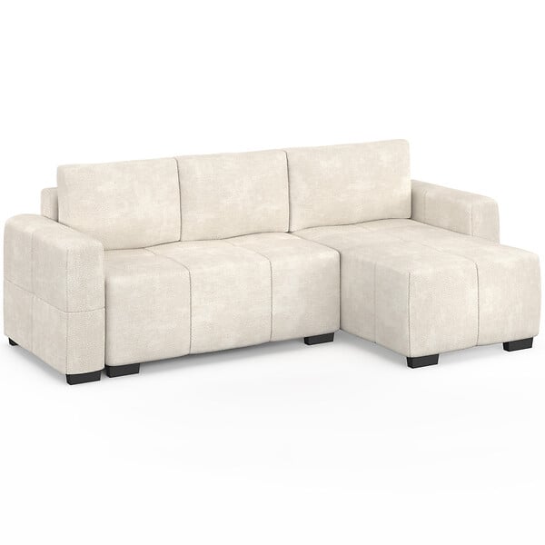 ID MARKET - Canapé d'angle convertible 4 places NUAGE 240 cm avec coffre de rangement en tissu chenille crème - large