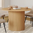ID MARKET - Table à manger ronde JULIETTE 6 personnes pied central effet lattes 110 cm - vignette