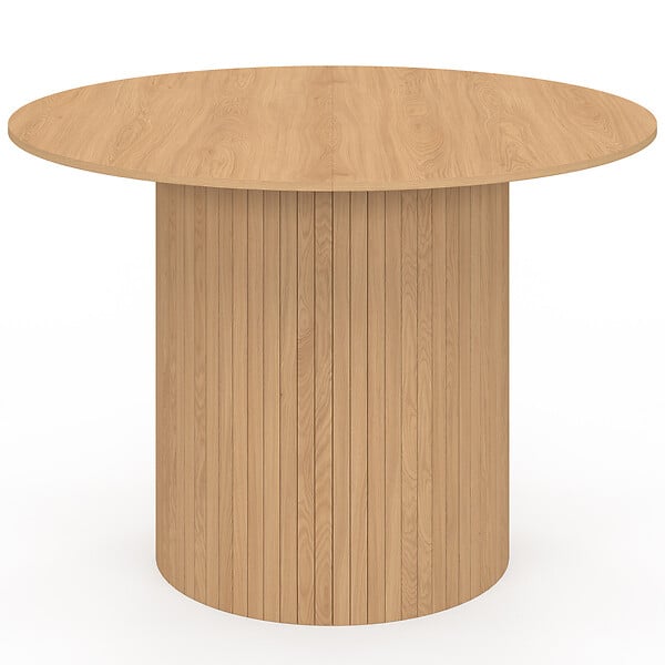 ID MARKET - Table à manger ronde JULIETTE 6 personnes pied central effet lattes 110 cm - large