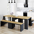 ID MARKET - Ensemble table console avec bancs extensibles ORLANDO 10 personnes 235 cm bois noir et façon hêtre - vignette