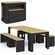 ID MARKET - Ensemble table console avec bancs extensibles ORLANDO 10 personnes 235 cm bois noir et façon hêtre - vignette