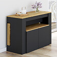 ID MARKET - Ensemble table console avec bancs extensibles ORLANDO 10 personnes 235 cm bois noir et façon hêtre - vignette