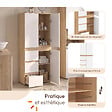 ID MARKET - Meuble armoire colonne salle de bain TOMI 3 portes et 3 tiroirs façon hêtre et blanc - vignette