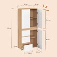 ID MARKET - Meuble armoire colonne salle de bain TOMI 3 portes et 3 tiroirs façon hêtre et blanc - vignette