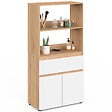 ID MARKET - Meuble armoire salle de bain TOMI 2 portes et 1 tiroir avec étagères façon hêtre et blanc - vignette