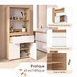 ID MARKET - Meuble armoire salle de bain TOMI 2 portes et 1 tiroir avec étagères façon hêtre et blanc - vignette