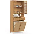 ID MARKET - Meuble armoire colonne salle de bain bambou BEA 4 portes avec 2 paniers à linge amovibles 1 tiroir - vignette