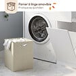 ID MARKET - Meuble armoire pour machine à laver avec panier à linge TOMI blanc et bois façon hêtre - vignette