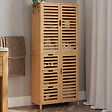ID MARKET - Meuble armoire colonne salle de bain bambou BEA 3 portes et 3 tiroirs - vignette
