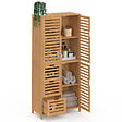 ID MARKET - Meuble armoire colonne salle de bain bambou BEA 3 portes et 3 tiroirs - vignette