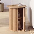 ID MARKET - Table d'appoint ronde, bout de canapé, table de chevet JULIETTE 45 cm avec rangement intérieur lattes tasseau bois coloris chêne - vignette