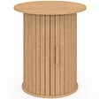 ID MARKET - Table d'appoint ronde, bout de canapé, table de chevet JULIETTE 45 cm avec rangement intérieur lattes tasseau bois coloris chêne - vignette
