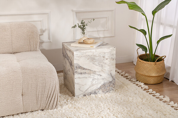 HABITAT ET JARDIN - Table d'appoint en bois "Küp" - 45 x 45 x 50 cm - Blanc marbré - large