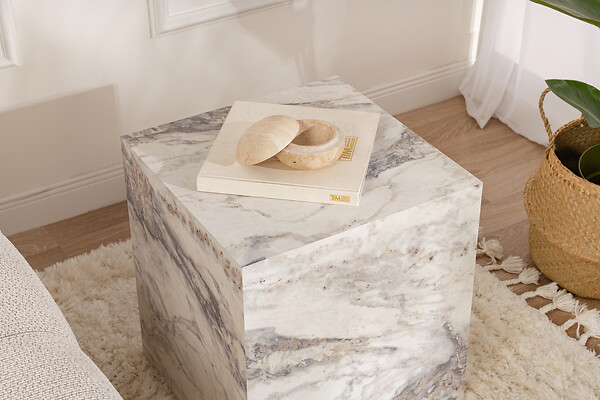 HABITAT ET JARDIN - Table d'appoint en bois "Küp" - 45 x 45 x 50 cm - Blanc marbré - large