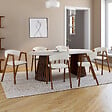 ID MARKET - Lot de 6 chaises CAMILLE en métal effet noyer et tissu bouclette avec accoudoirs - vignette
