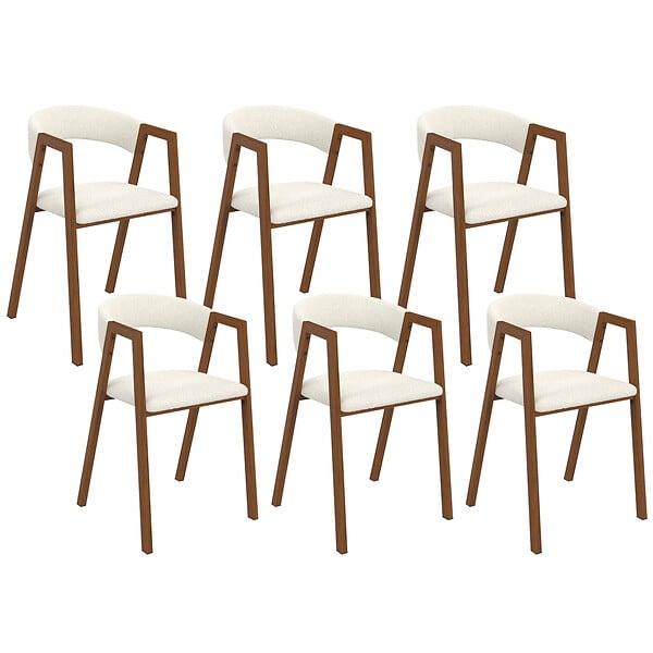 ID MARKET - Lot de 6 chaises CAMILLE en métal effet noyer et tissu bouclette avec accoudoirs - large