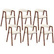 ID MARKET - Lot de 6 chaises CAMILLE en métal effet noyer et tissu bouclette avec accoudoirs - vignette