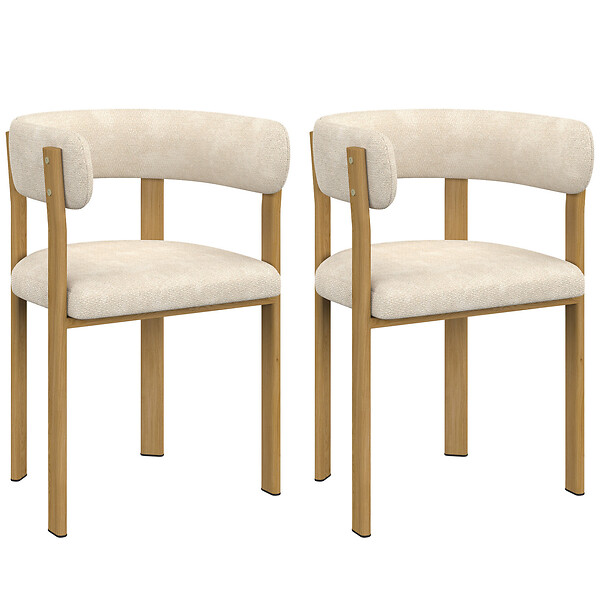 ID MARKET - Lot de 2 chaises, fauteuils de table NELLA en tissu chenille beige pour salle à manger - large
