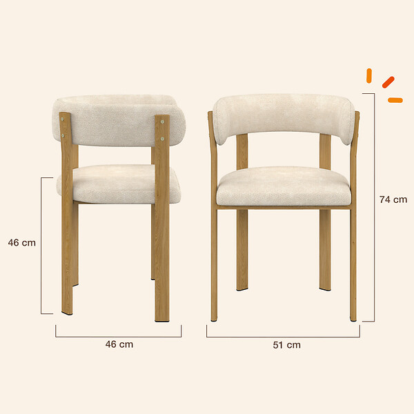 ID MARKET - Lot de 2 chaises, fauteuils de table NELLA en tissu chenille beige pour salle à manger - large